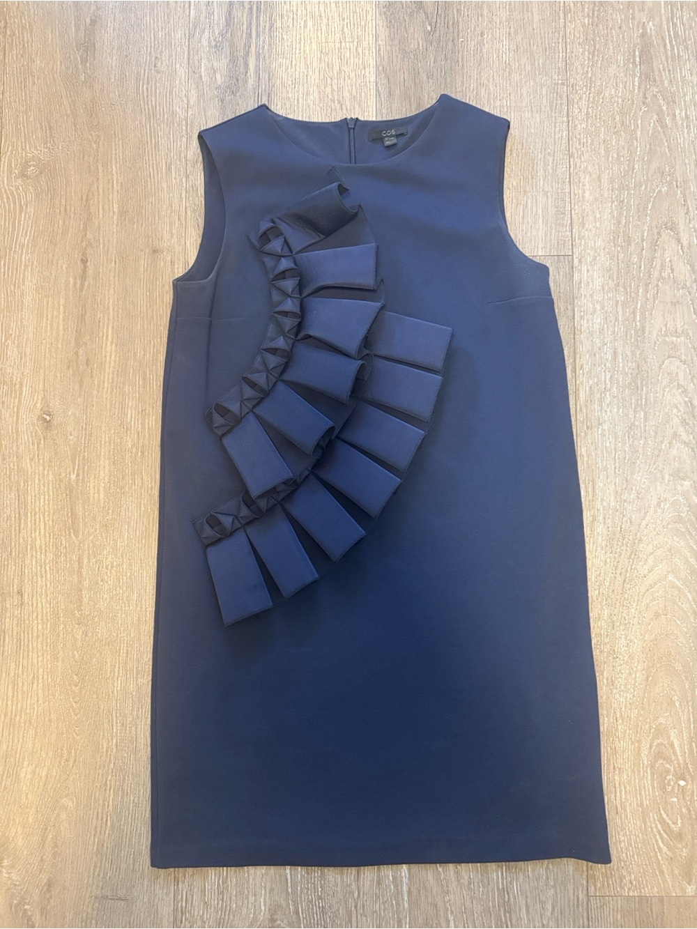 COS Navy Sleeveless Mini Dress with Sculptural Ruffle